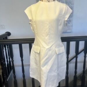 NEW Cammense Dress Womens Large White Mini Fit & Flare Sleeveless Pocket